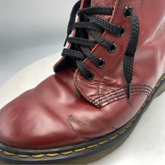Womens Doc Dr Martens 1460 8 Hole Cherry Red Combat Boots US 5 Y2K Goth Punk - Picture 10 of 14